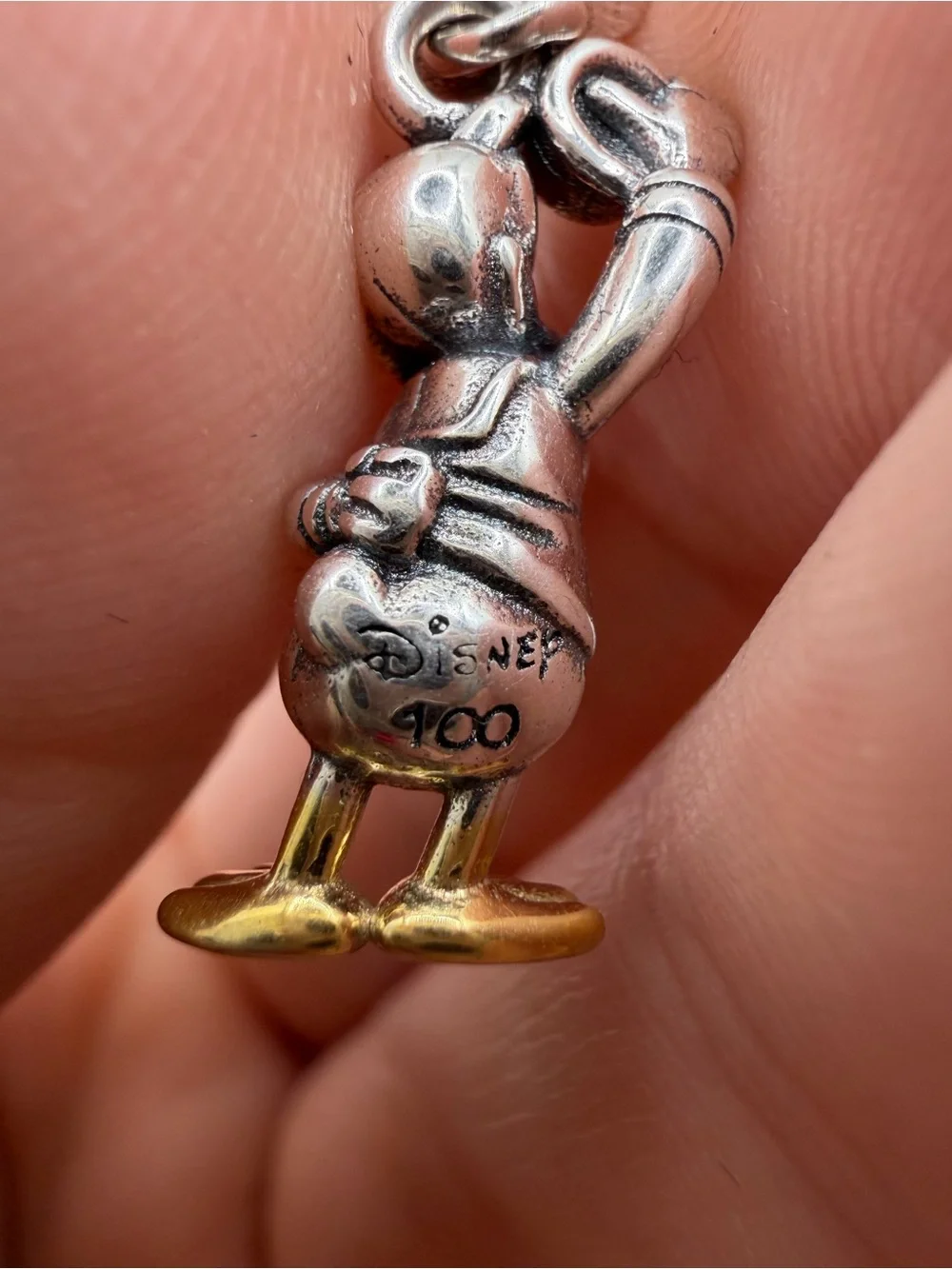 Pandora Disney100 Donald Duck Dangle Charm S925 ALE Two Tone CZ